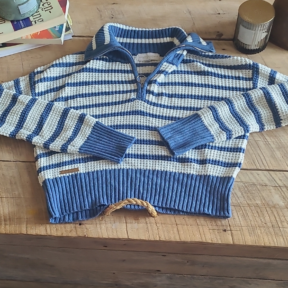 Simply Southern Navy and Cream Striped Half-Zip Pullover